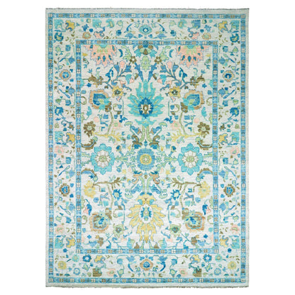 10'2"X14' Frost Ivory Hand Knotted Oushak Weave And Design Pure Wool Rug