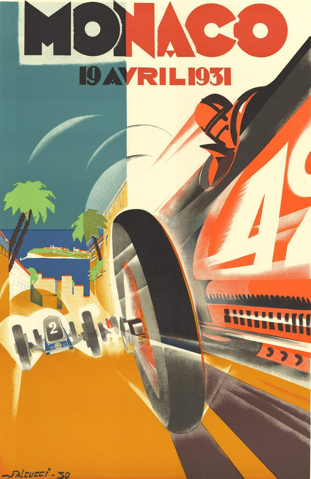ROBERT FALCUCCI Monaco Grand Prix 1931 39.5" x 26.75" Lithograph 1983 Vintage Mu