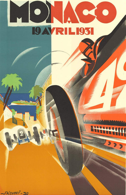 ROBERT FALCUCCI Monaco Grand Prix 1931 39.5" x 26.75" Lithograph 1983 Vintage Mu
