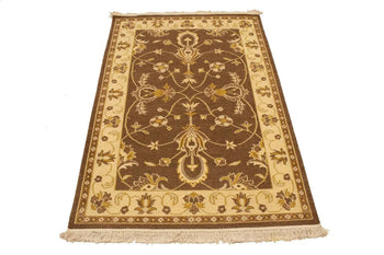 Hand-Knotted Sumak Oriental Rug Brown Floral