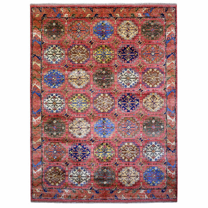 8'8"X11'7"Red Turkeman Ersari With Geometric Design Wool Hand Knotted Rug