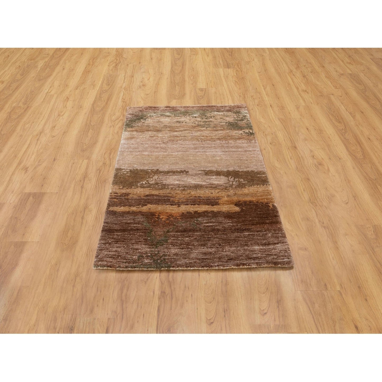 3'X5' Earth Tone Colors Abstract Design Wool And Silk Hand Knotted Rug