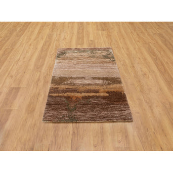 3'X5' Earth Tone Colors Abstract Design Wool And Silk Hand Knotted Rug