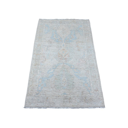 3'1"X5' Gray Washed Out Zoroastrian Design Hand Knotted Wool Oriental Rug