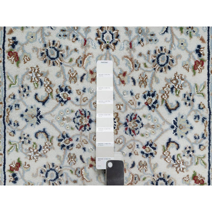 2'9"X14' White Wool And Silk Nain Flower Design Hand Knotted Runner Rug