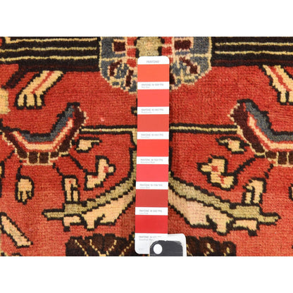 3'4"X9'10" Red Semi Antique Zoroastrian Pure Wool Hand Knotted Runner Rug