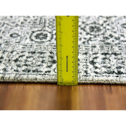 2'8"X10' White Mamluk Dynasty Design Undyed Wool Hand Knotted Runner Rug