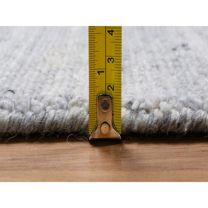 12'X18' White Plain Modern Striae Design Hand Loomed Wool Oversized Rug
