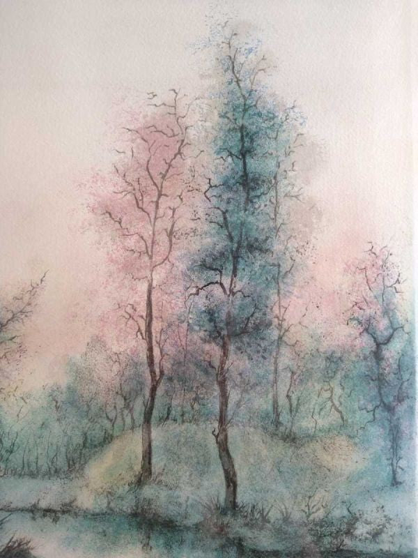 Antonio Rivera Signed Lithograph Forest By The Water 64/200 Spanish Landscape