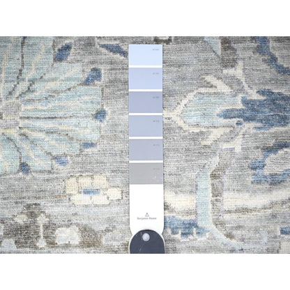 12'X12' Violet Mist Gray Fine Peshawar Hand Knotted Soft Wool Square Rug