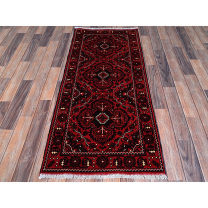 2'3"X5'2" Red Hand Knotted Afghan Khamyab Tribal Design All Wool Runner Rug