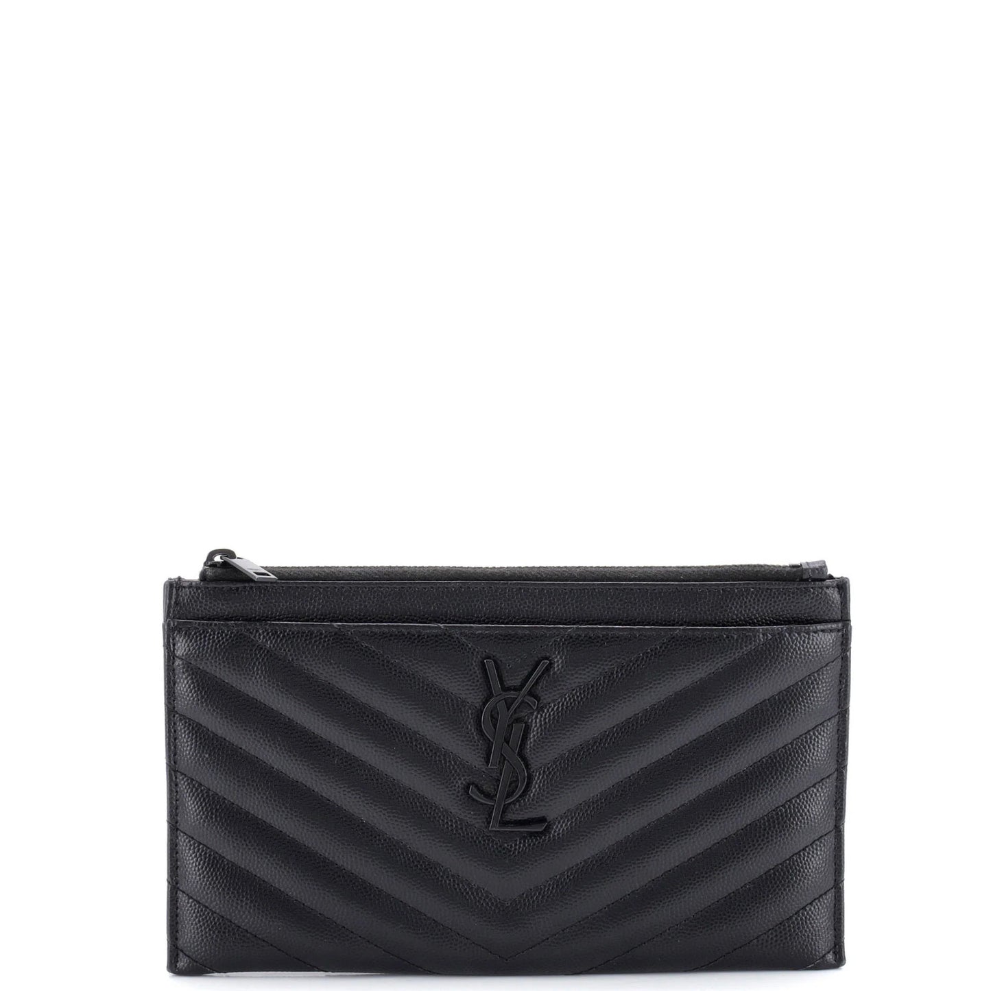 Saint Laurent Classic Monogram Zip Bill Pouch Matelasse Chevron Leather Medium