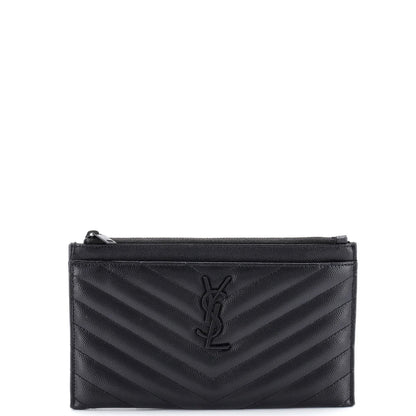 Saint Laurent Classic Monogram Zip Bill Pouch Matelasse Chevron Leather Medium