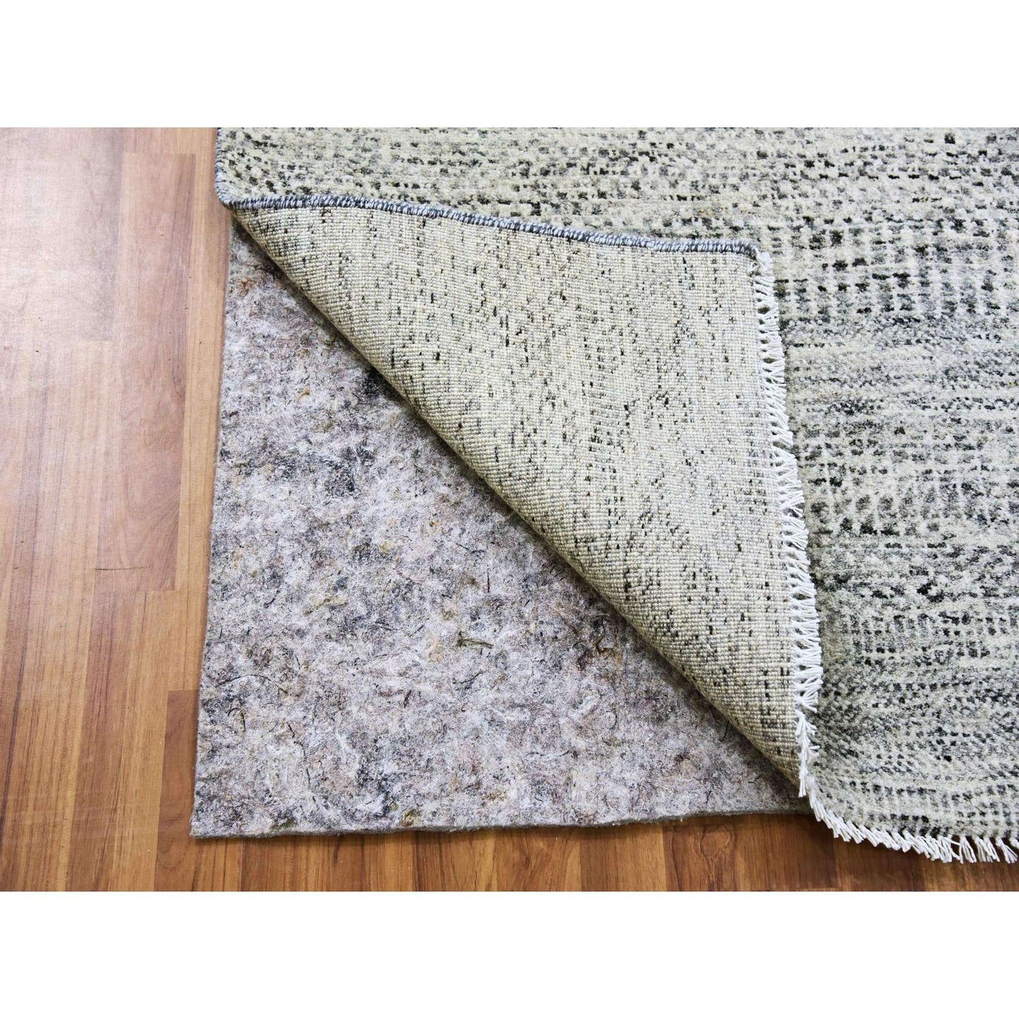 2'6"X20'5" Gray Undyed Wool Hand Knotted Grass Design Xl Runner Rug