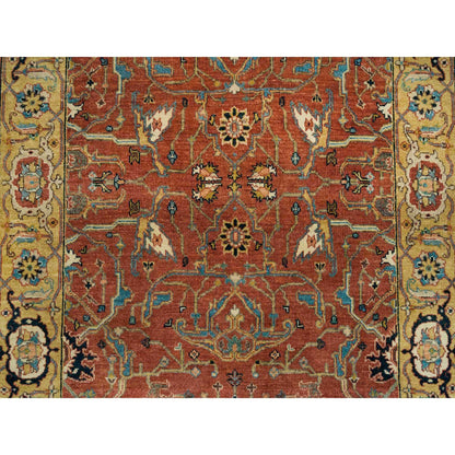 4'X10' Red Heris Re-Creation Hand Knotted Wool Wide Runner Rug