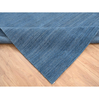 9'X11'10" Denim Blue Modern Design Soft And Plush Wool Hand Loomed Rug