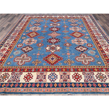 8'2"X10' Blue Hand Knotted Natural Dyes Wool Kazak Design Oriental Rug