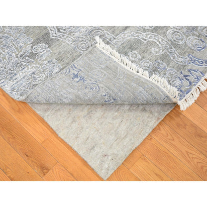 8'1"X10'4" Taupe Silk With Textured Wool Hand Knotted Transitional Rug