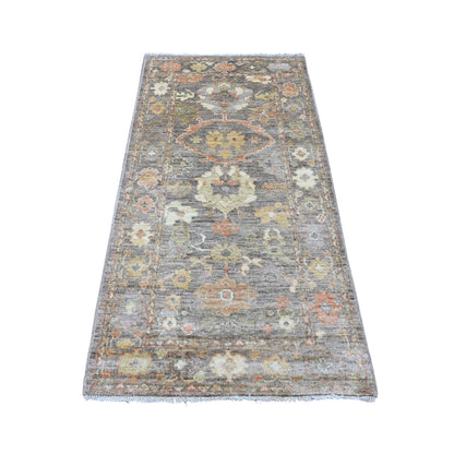 3'1"X5'10" Brown Angora Oushak Leaf Design Hand Knotted Wool Runner Rug