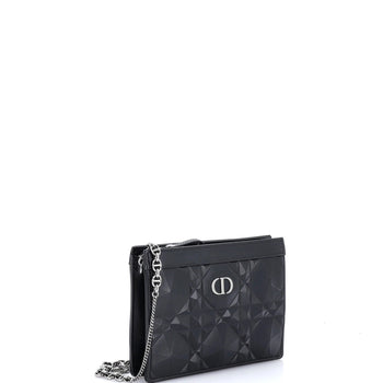 Christian Dior Caro Zipped Pouch With Chain Diamond Motif Cannage Calfskin