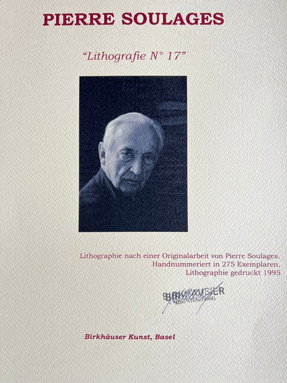 Pierre Soulages Coa Signed Op Numbered Pencil 275Ex Certified