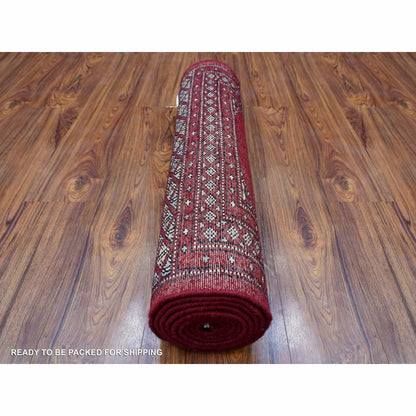 2'6"X9'1" Mori Bokara Deep And Rich Red Soft Wool Hand Knotted Runner Rug