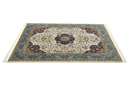 Handmade Kirman Oriental Rug Cream & Blue Floral