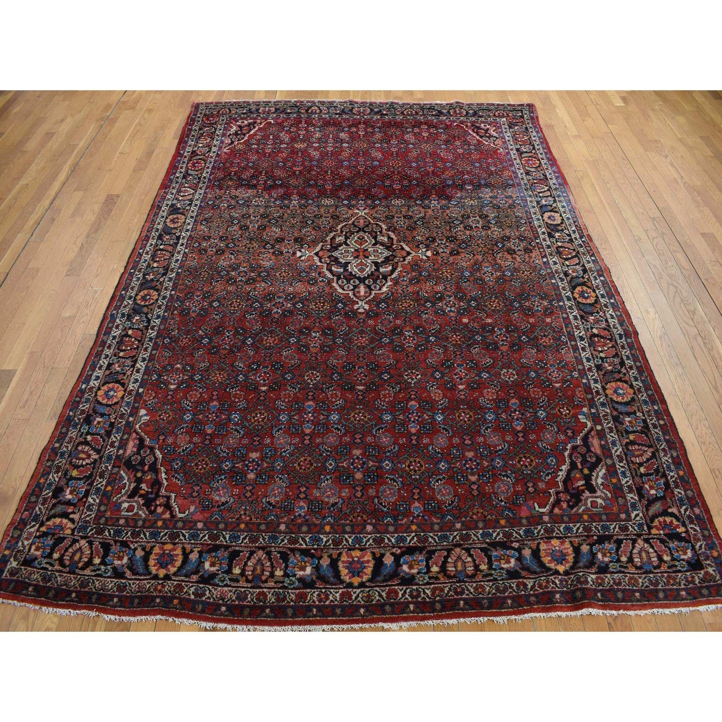 8'5"X11'3" Pompeian Red Wool Hand Knotted Antique Zoroastrian Hamadan Rug