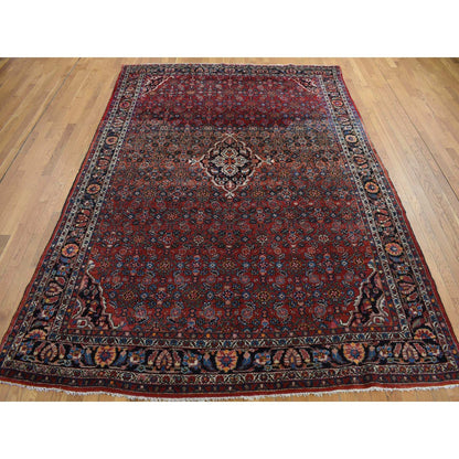 8'5"X11'3" Pompeian Red Wool Hand Knotted Antique Zoroastrian Hamadan Rug