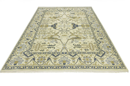 Handmade Oushak Oriental Rug Wool Carpet Floral