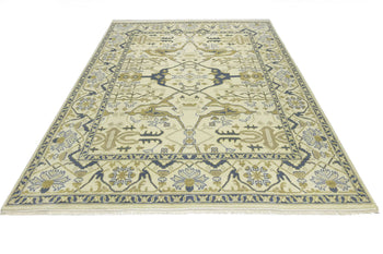 Handmade Oushak Oriental Rug Wool Carpet Floral