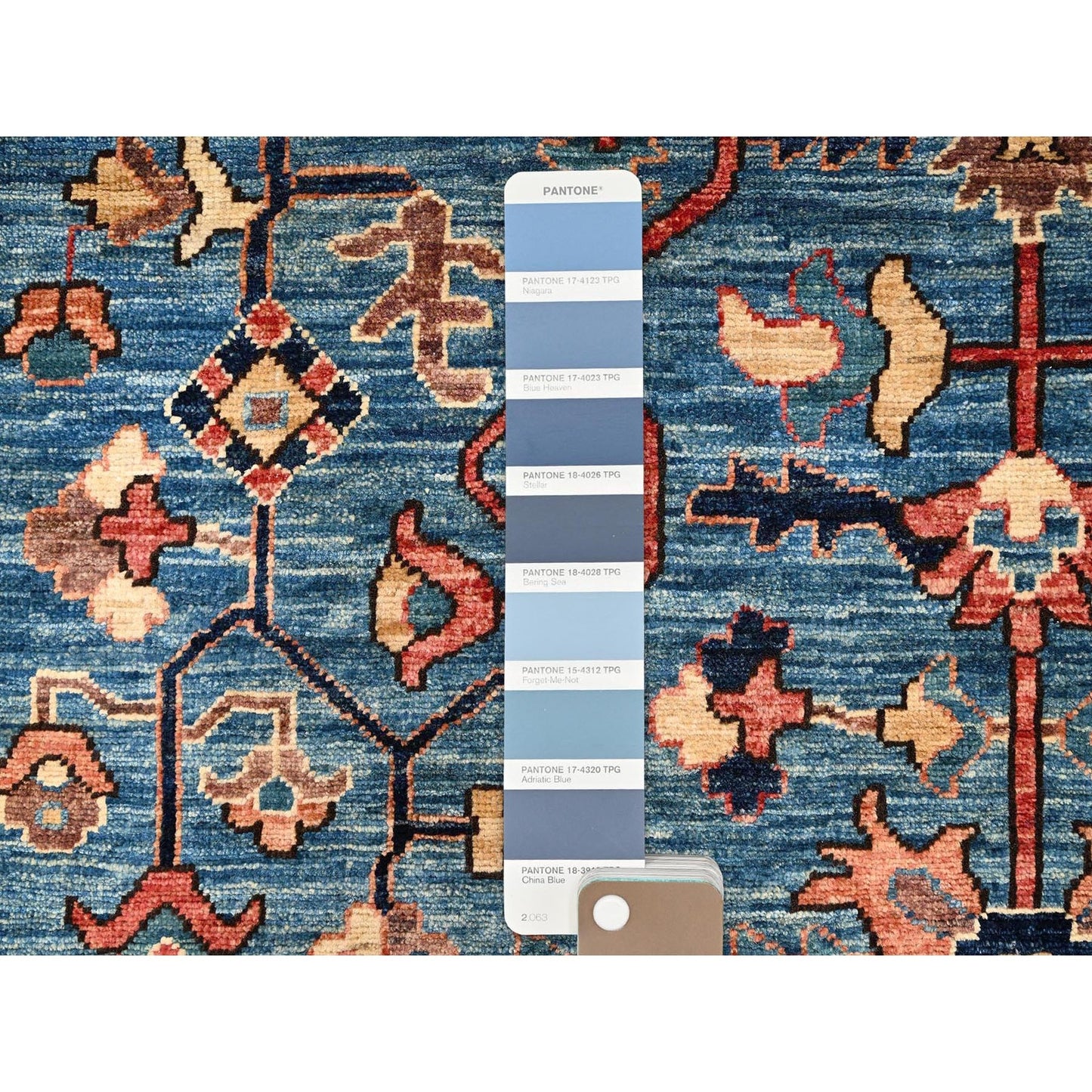 4'2"X9'7" Blue Heris All Over Design Hand Knotted Pure Wool Wide Runner Rug