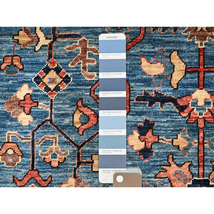 4'2"X9'7" Blue Heris All Over Design Hand Knotted Pure Wool Wide Runner Rug