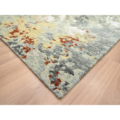 7'10"X10'1" Gray Abstract Design Pure Wool Hand Knotted Oriental Rug