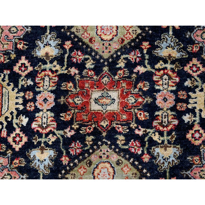 4'2"X6' Black With Red Karajeh Design Hand Knotted Wool Oriental Rug