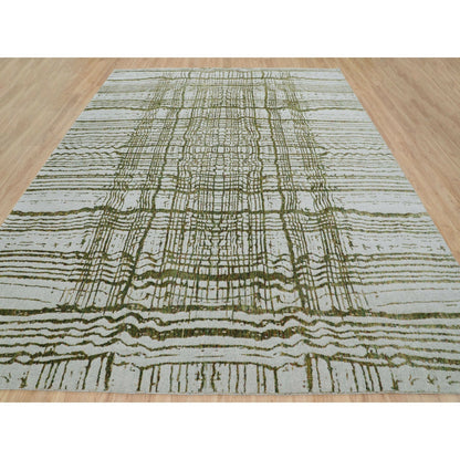11'9"X14'8" Oversized Green Fine Jacquard Hand Loomed Wool & Art Silk Rug
