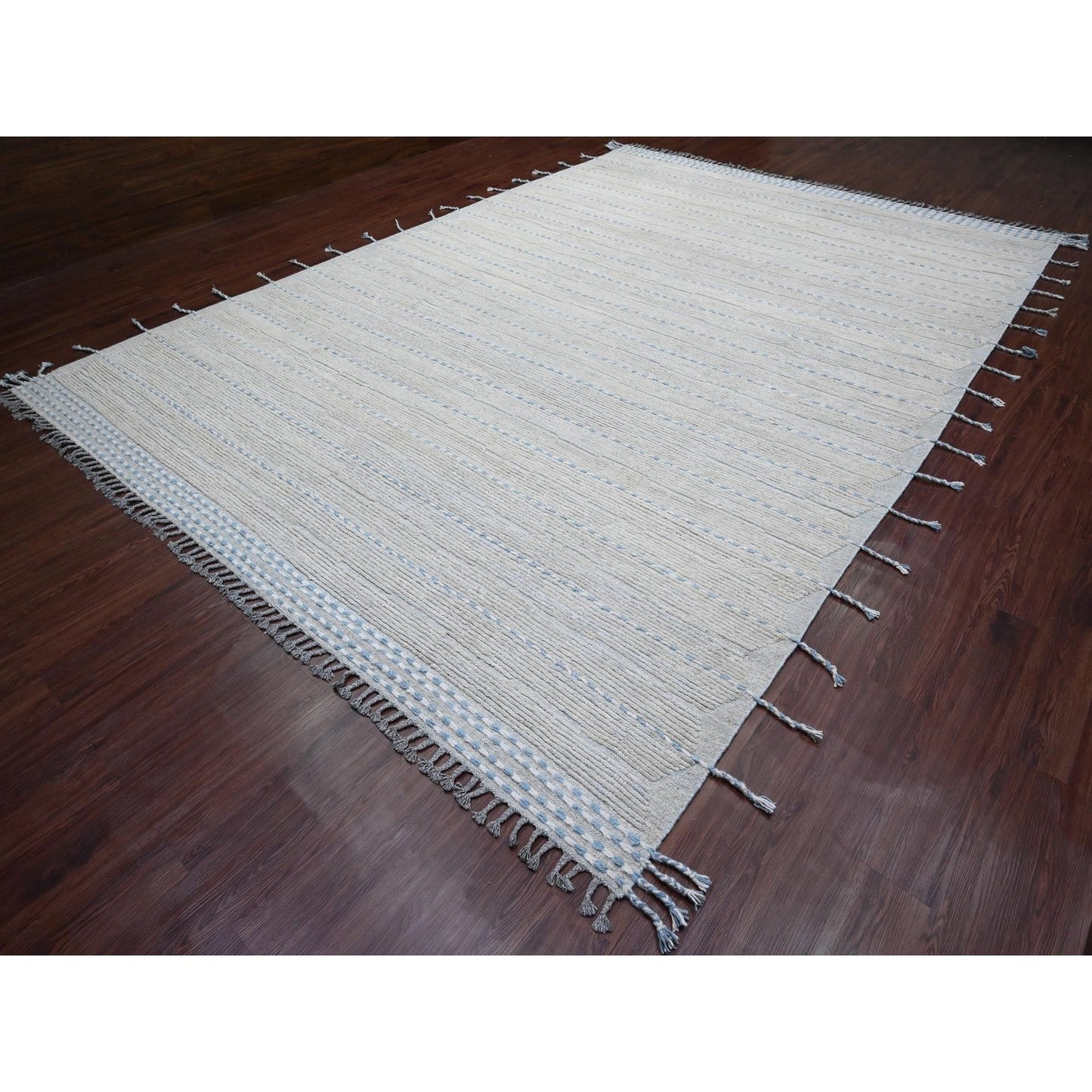 10'2"X14'7" Gray Moroccan Weave Minimalist Design Hand Knotted Wool Rug
