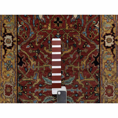 2'1"X3'3" Red Hand Knotted Antiqued Fine Heris Re-Creation Wool Mat Rug