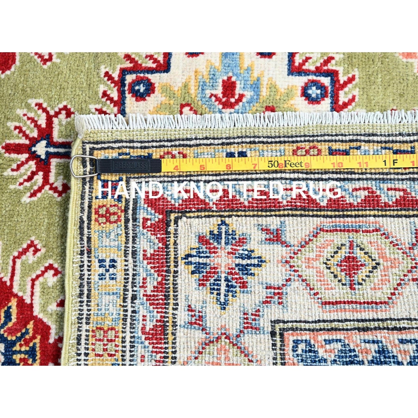 4'1"X5'10" Green Natural Dyes Soft Wool Hand Knotted Kazak Oriental Rug