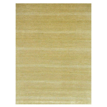 9'X12' Ecru Brown Modern Grass Design Wool And Silk Hand Knotted Rug