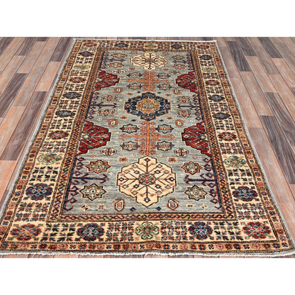 4'X6' Dolphin Gray Afghan Super Kazak Geometric Elements Oriental Rug