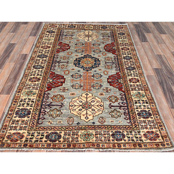 4'X6' Dolphin Gray Afghan Super Kazak Geometric Elements Oriental Rug