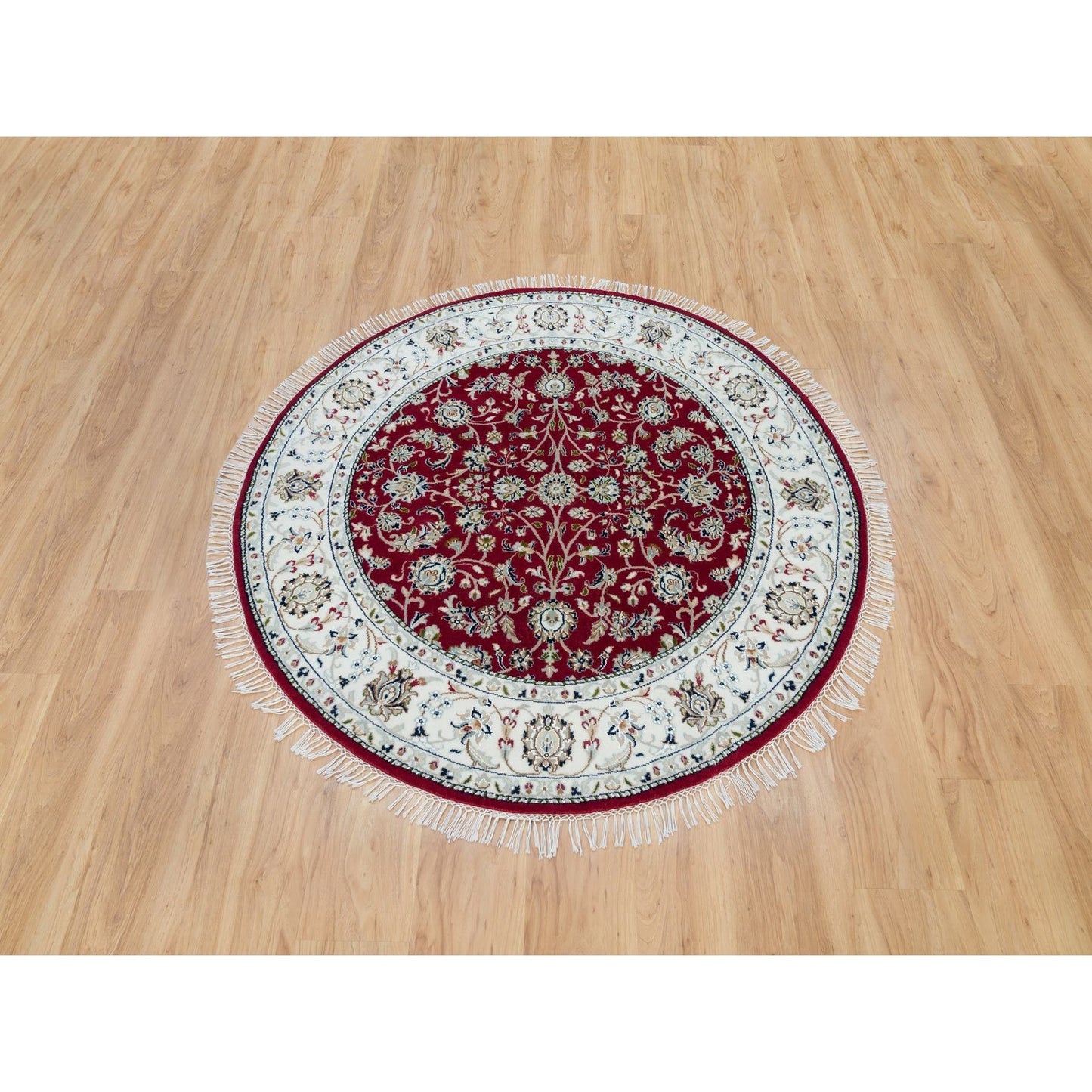 4'10"X4'10" Red Nain Design 250 Kpsi Soft Wool Hand Knotted Round Rug