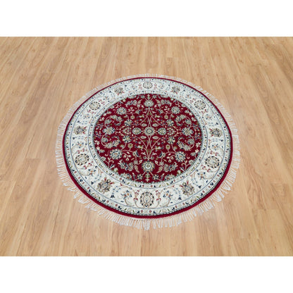 4'10"X4'10" Red Nain Design 250 Kpsi Soft Wool Hand Knotted Round Rug