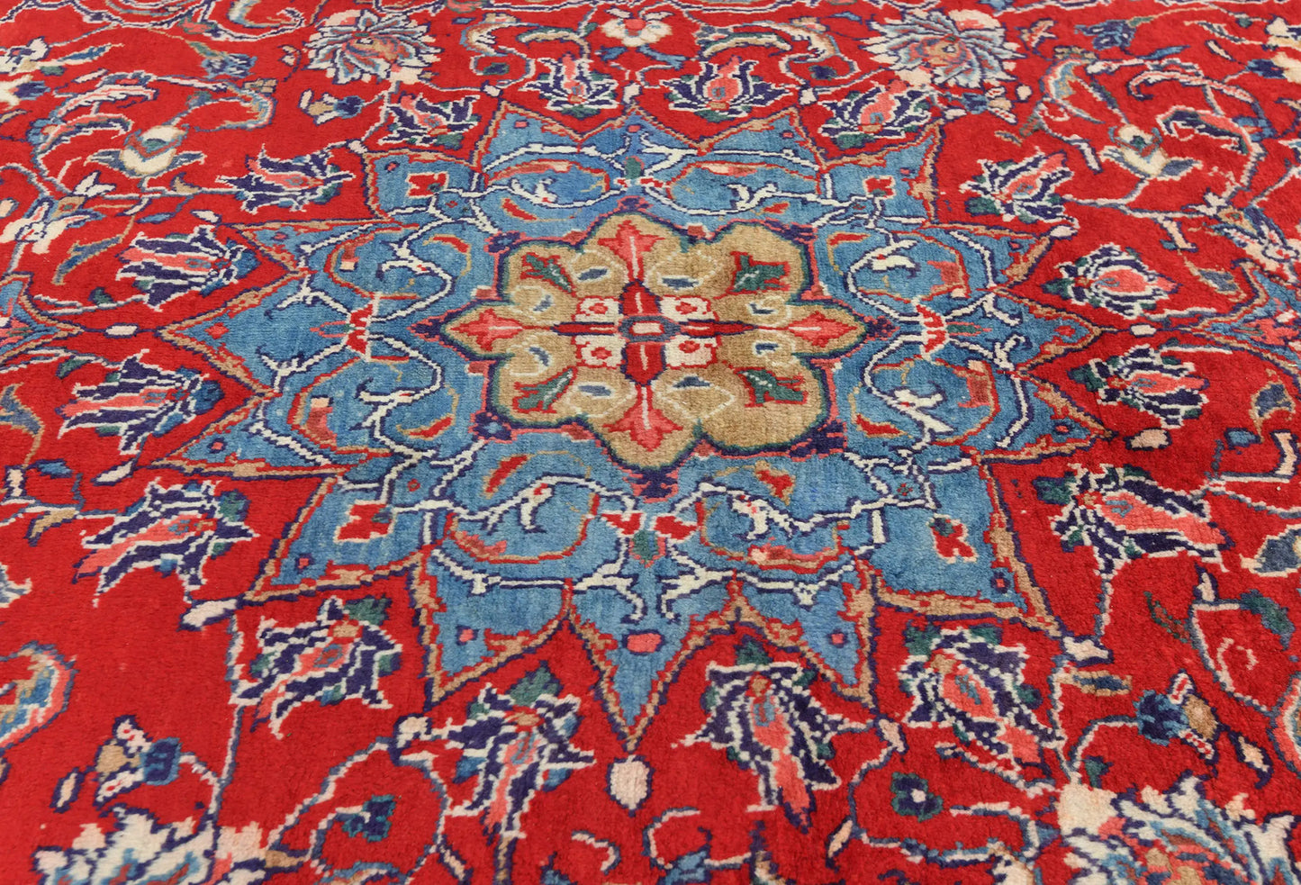 Hand-knotted oriental rug vintage red floral design traditional carpet 7x10