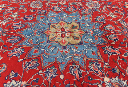 Hand-knotted oriental rug vintage red floral design traditional carpet 7x10