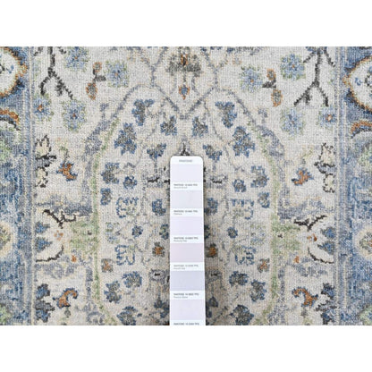 2'x3' Gray Oushak with Floral Motifs Hand Knotted Wool Mat Oriental Rug
