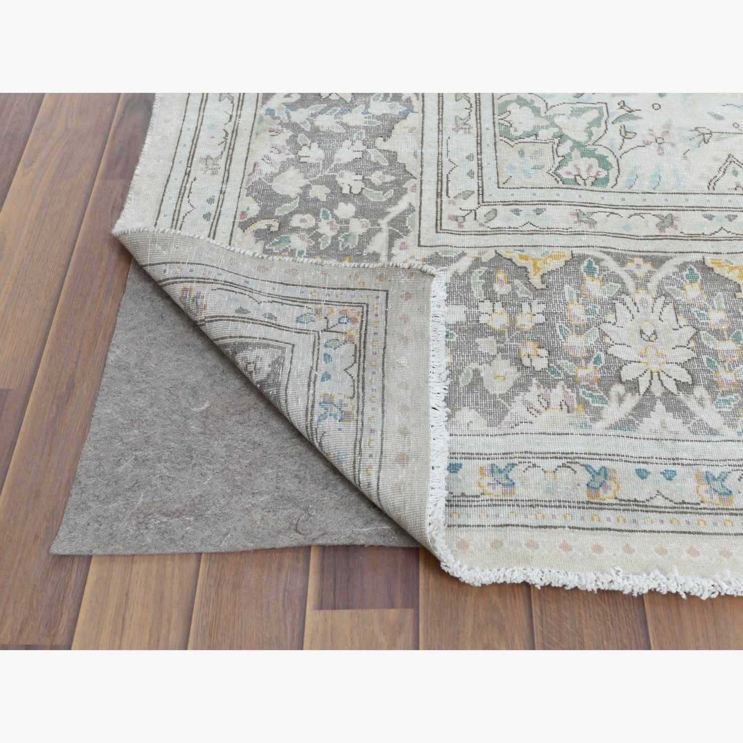 6'9"X10'10" Hand Knotted Gray Wool Worn Clean Farsian Karman Rug