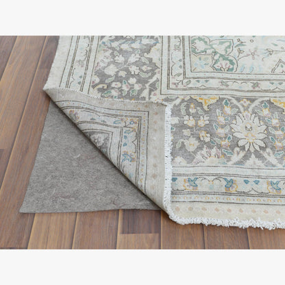 6'9"X10'10" Hand Knotted Gray Wool Worn Clean Farsian Karman Rug