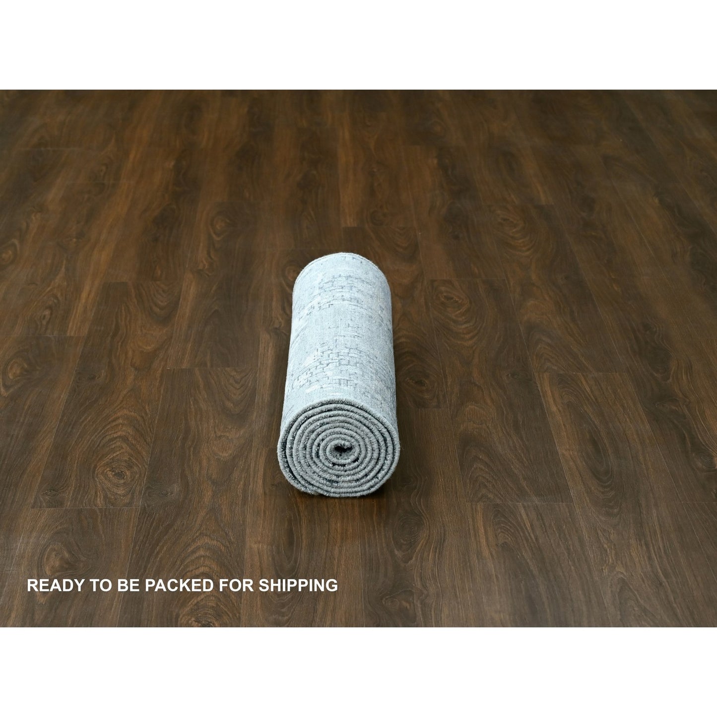 2'7"X9'10" Gray Abstract Design Wool And Silk Hand Knotted Runner Rug